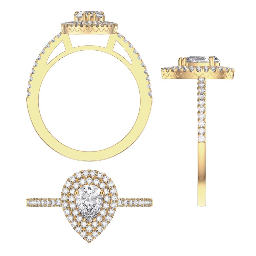 Fusion Moissanite Pear 18ct Yellow Gold Diamond Halo Engagement Ring #8