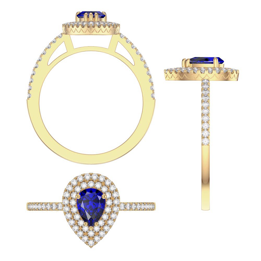 Fusion Sapphire Pear Halo 9ct Yellow Gold Proposal Ring #4