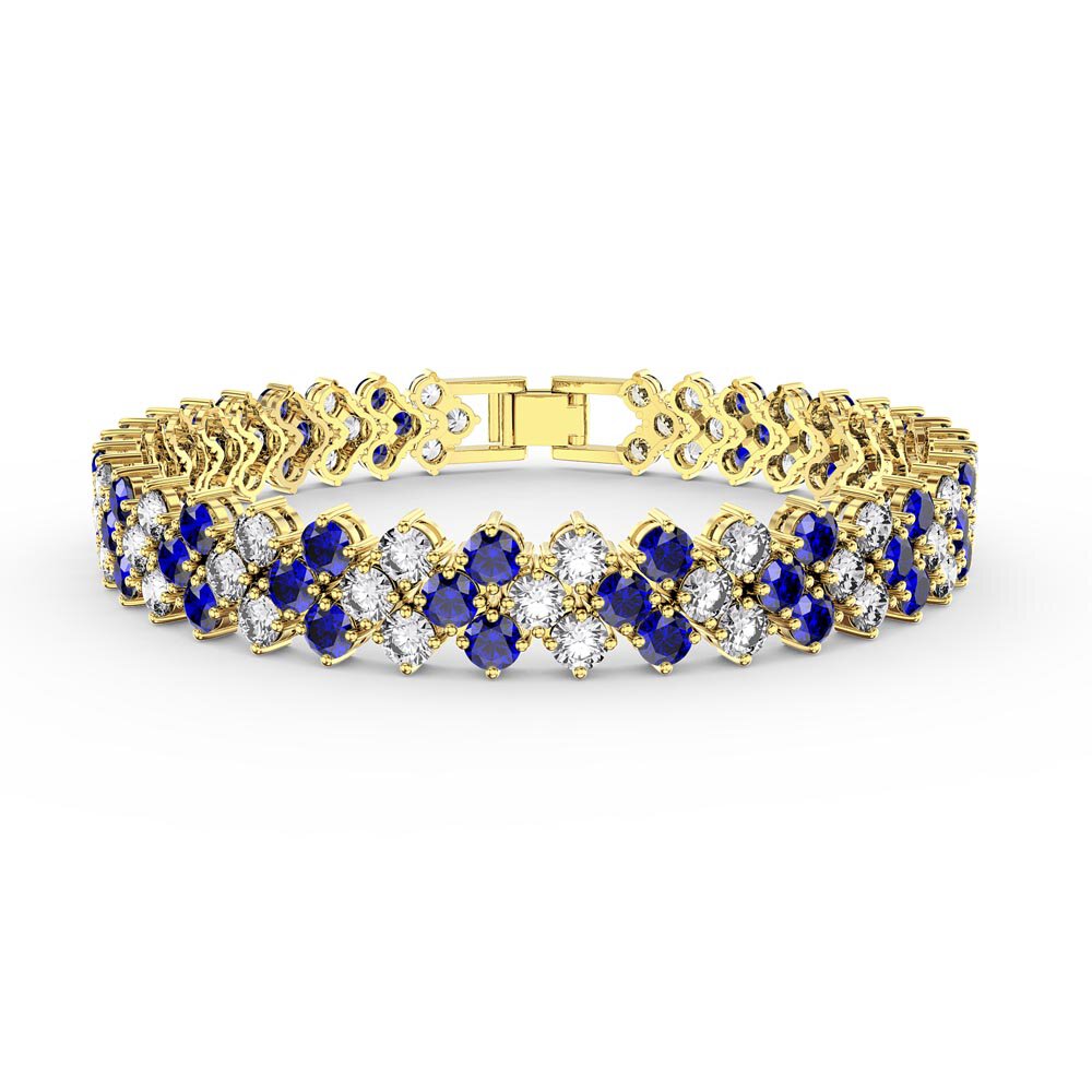 Eternity Three Row Sapphire and Diamond CZ 18ct Gold plated Silver Tennis Bracelet 7 Inch #1