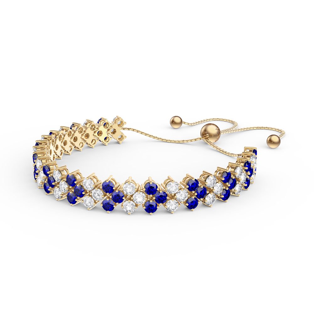 Eternity Three Row Sapphire and Moissanite 18ct Gold Vermeil Adjustable Tennis Bracelet #1