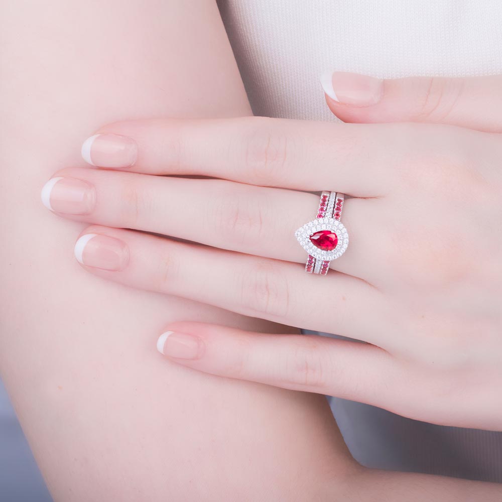 Fusion Ruby Pear Halo 9ct White Gold Proposal Ring #5