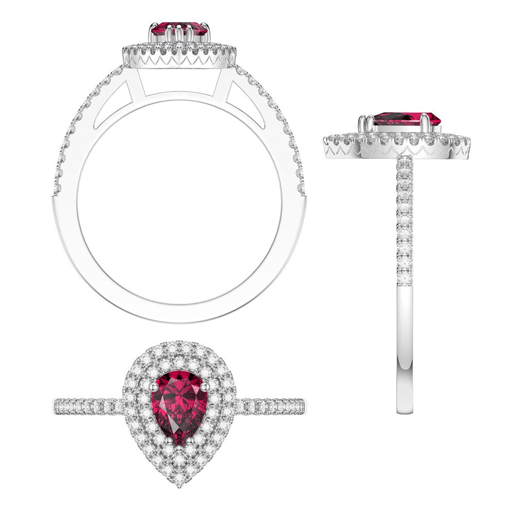 Fusion Ruby Pear Halo 9ct White Gold Proposal Ring #8