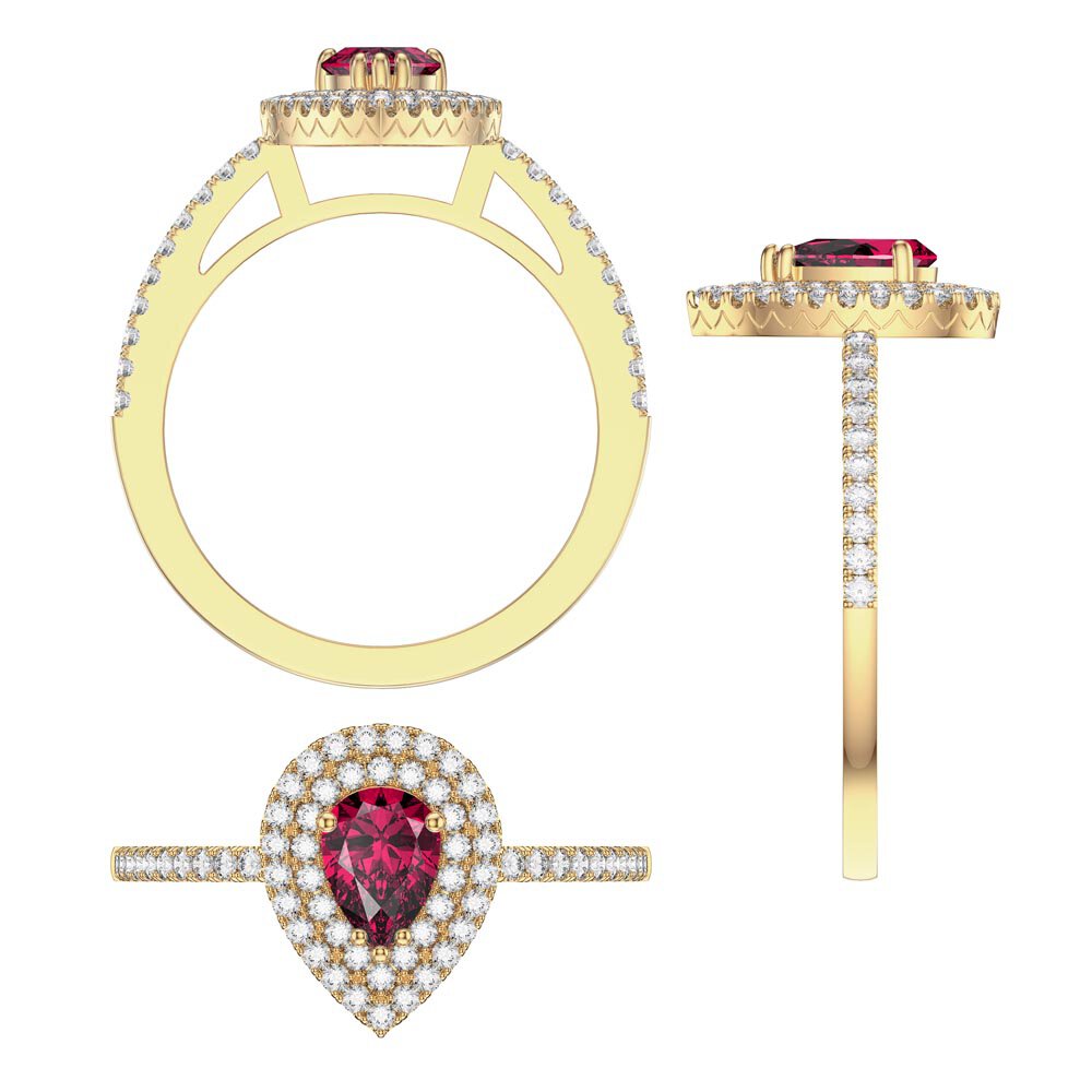 Fusion Ruby Pear Halo 9ct Yellow Gold Proposal Ring #8