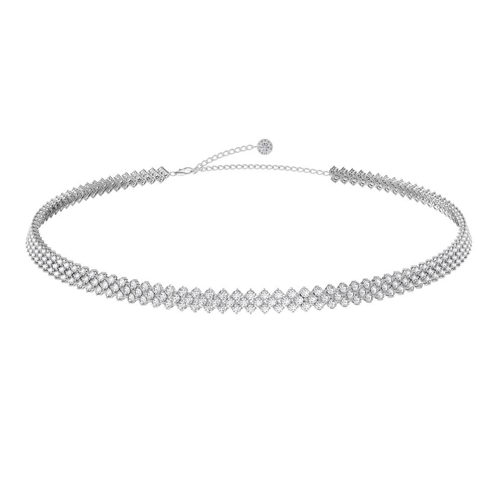 Eternity Three Row Diamond CZ Silver Adjustable Choker Tennis Necklace