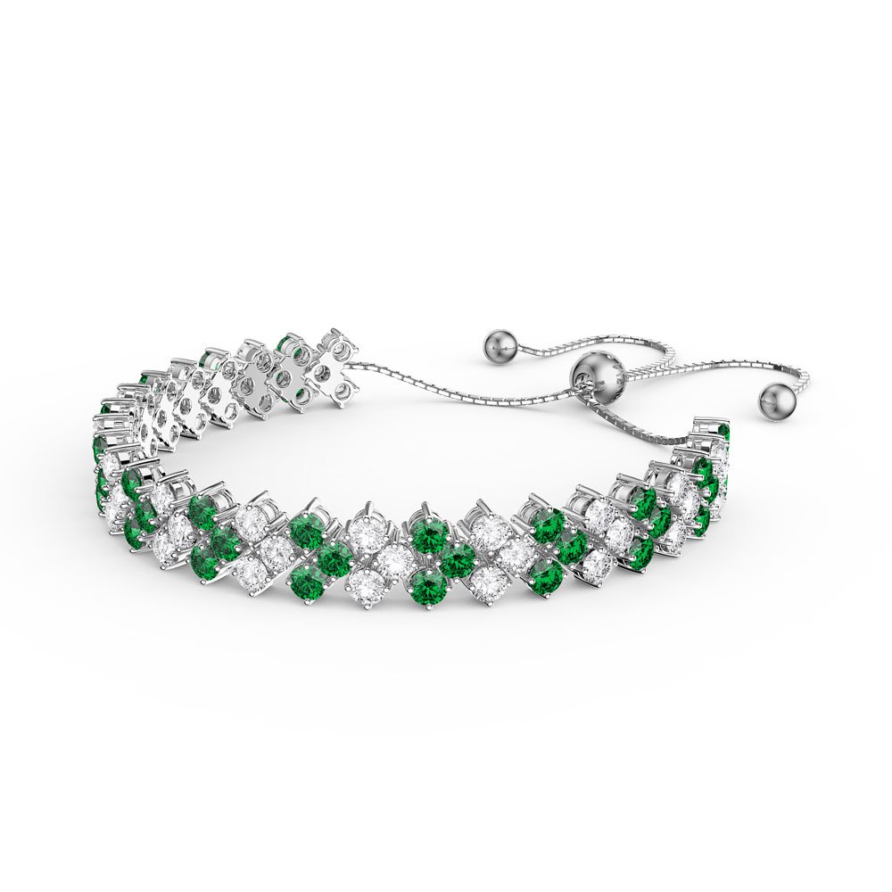 Eternity Three Row Emerald and Diamond CZ Silver Adjustable Tennis Bracelet #1