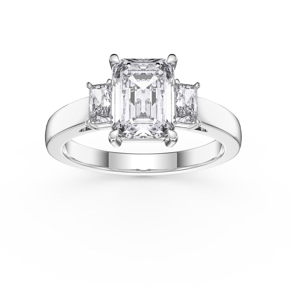 Princess 2ct Lab Grown Diamond Emerald Cut 18ct White Gold Three Stone Engagement Ring