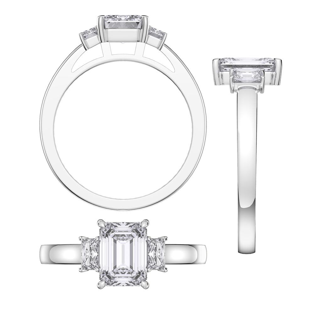 Princess 2ct Moissanite Emerald Cut Platinum Three Stone Engagement Ring #5