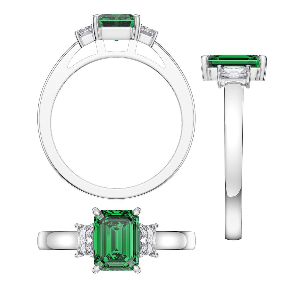 Princess 2ct Emerald Emerald Cut Platinum Lab Grown Diamond Three Stone Engagement Ring #3