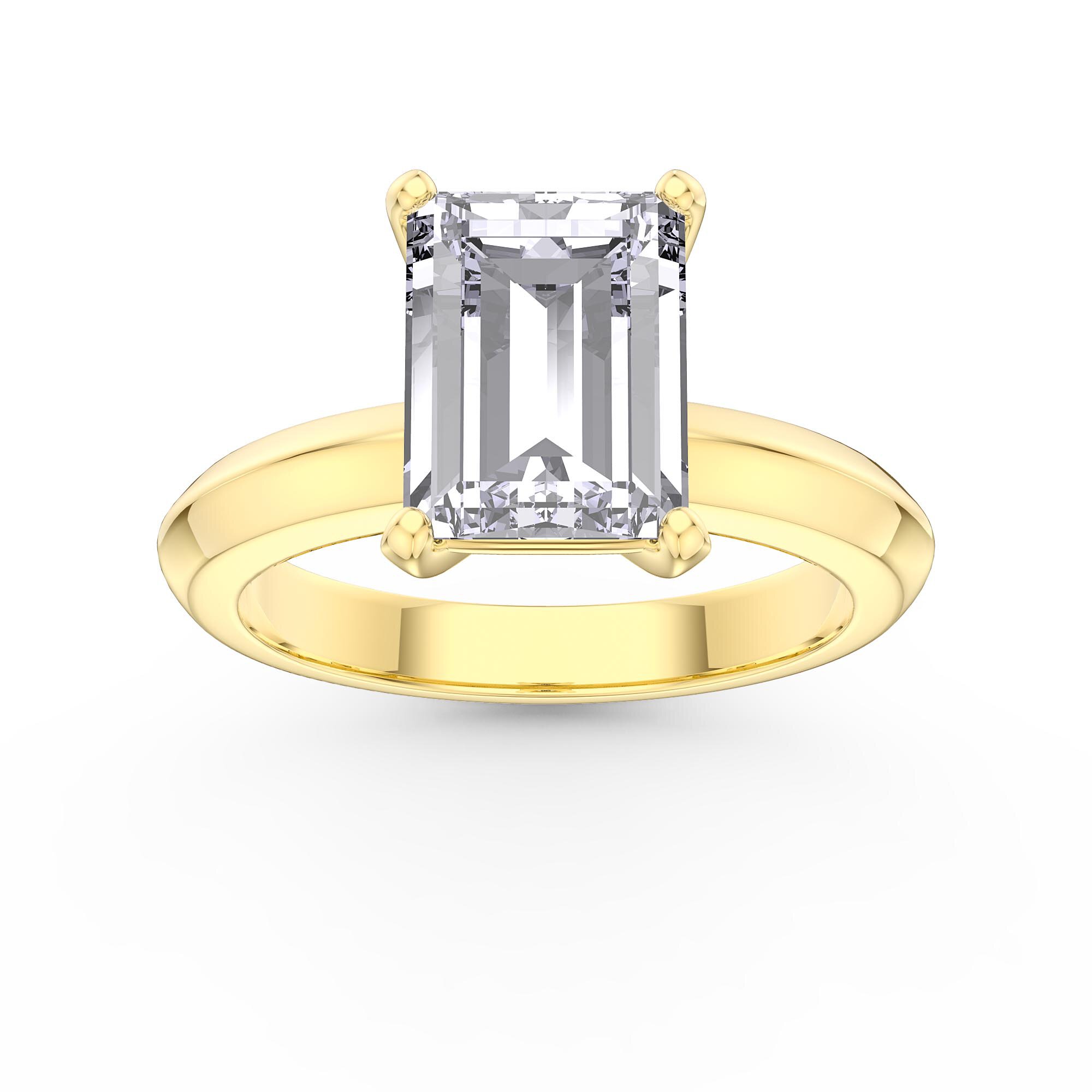 Unity 2ct Moissanite Emerald Cut Solitaire 9ct Yellow Gold Engagement ...