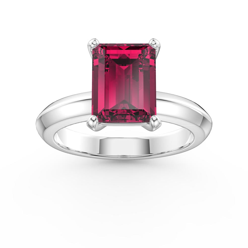 Unity 3ct Ruby Emerald Cut Solitaire 9ct White Gold Promise Ring