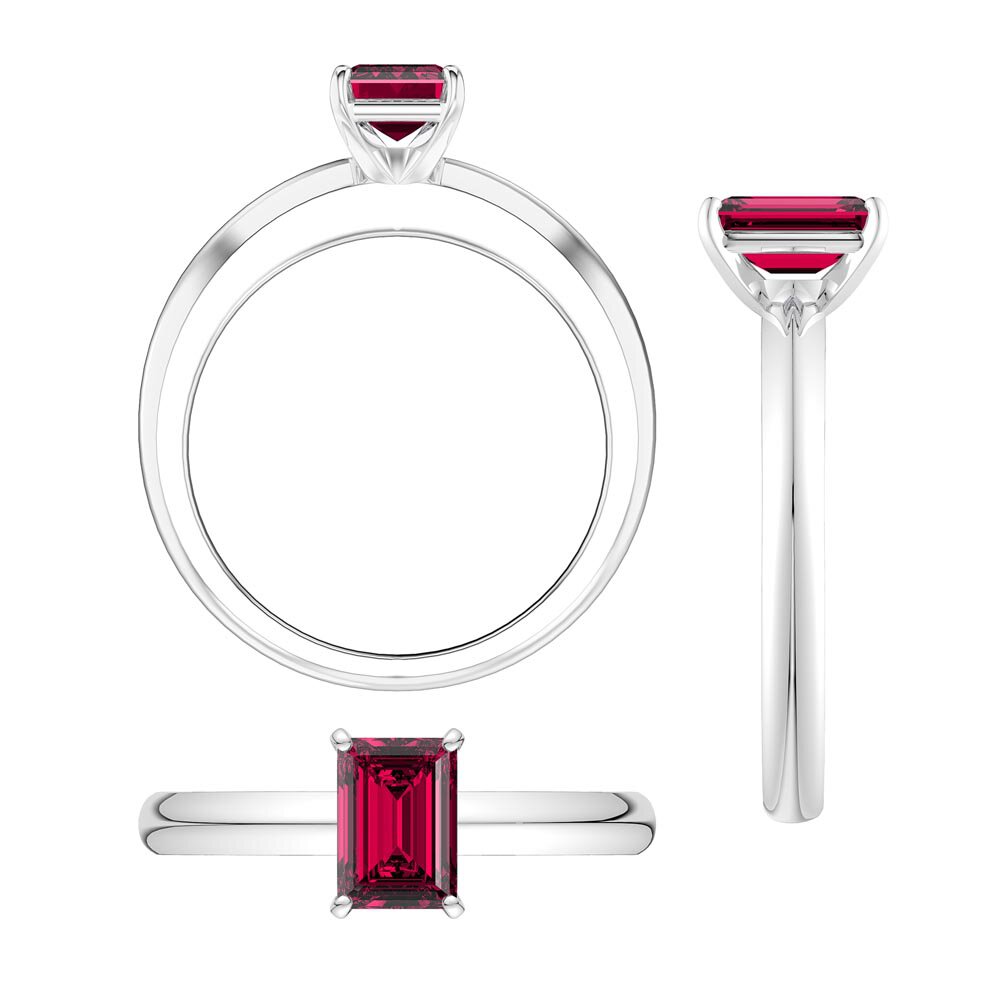 Unity 1ct Emerald cut Ruby Solitaire Platinum Ring #4