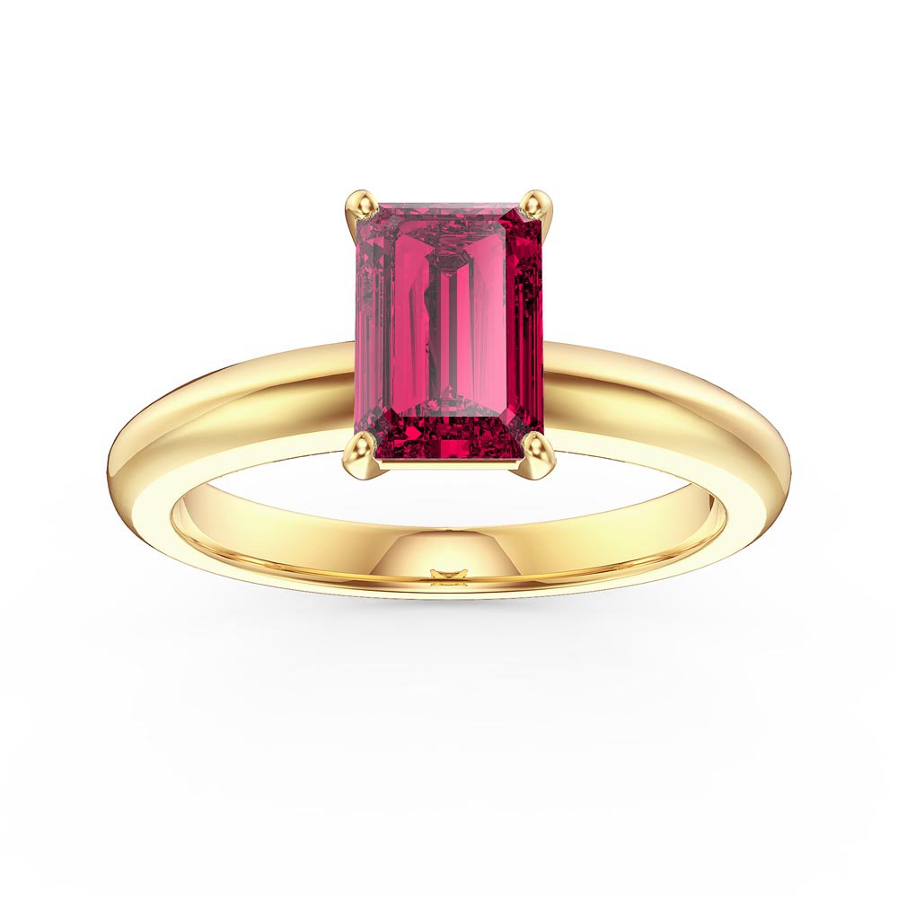 Unity 1ct Emerald cut Ruby Solitaire 18ct Yellow Gold Proposal Ring