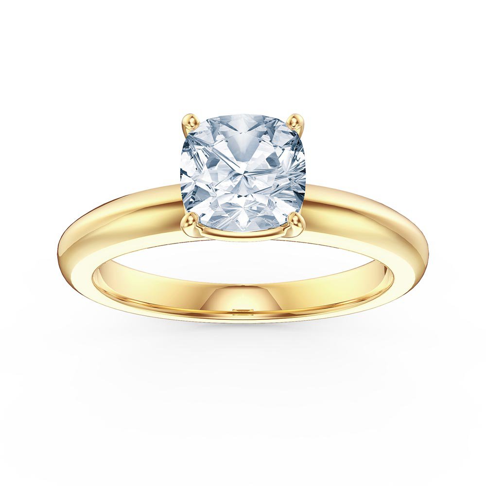 Unity 1ct Aquamarine Cushion cut Solitaire 9ct Yellow Gold Proposal Ring