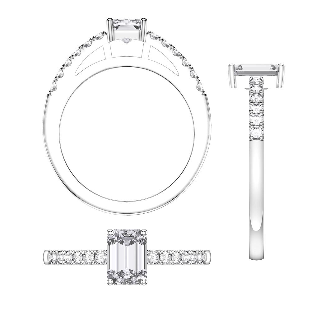 Unity 1ct Aquamarine Emerald Cut Lab Diamond Pave 9ct White Gold Engagement Ring #5