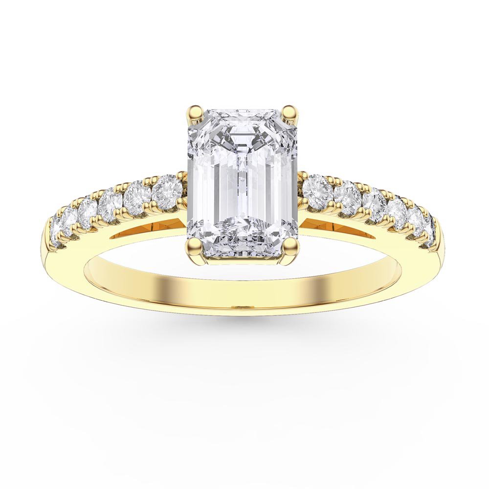 Unity 1ct Moissanite Emerald Cut Diamond Pave 18ct Yellow Gold Engagement Ring