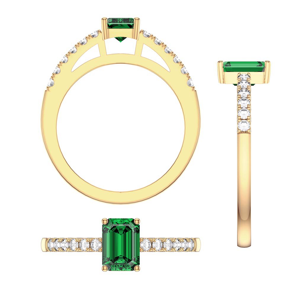 Unity 1ct Emerald Cut Emerald Diamond Pave 18ct Yellow Gold Engagement Ring #4