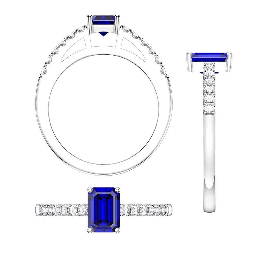 Unity 1ct Blue Sapphire Emerald cut Diamond Pave Platinum Engagement Ring #5