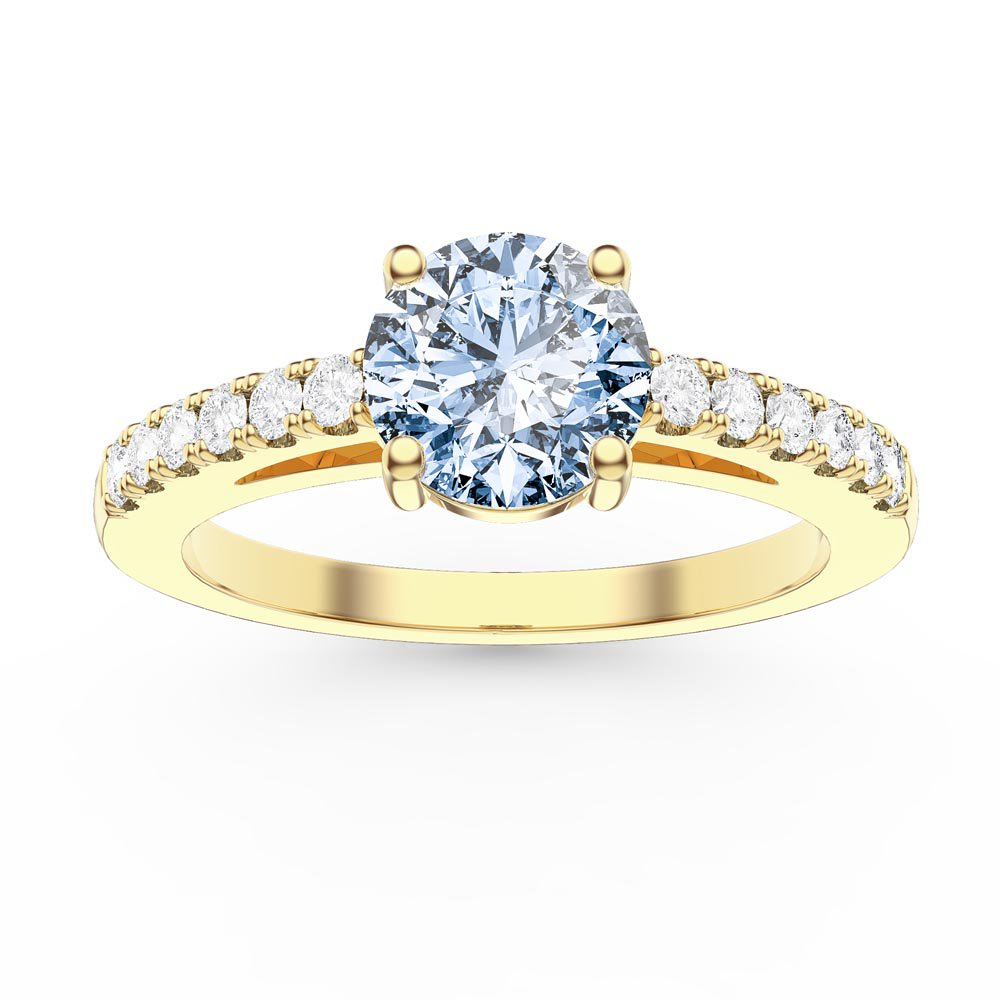 1ct Aquamarine Lab Diamond Pave 9ct Yellow Gold Engagement Ring