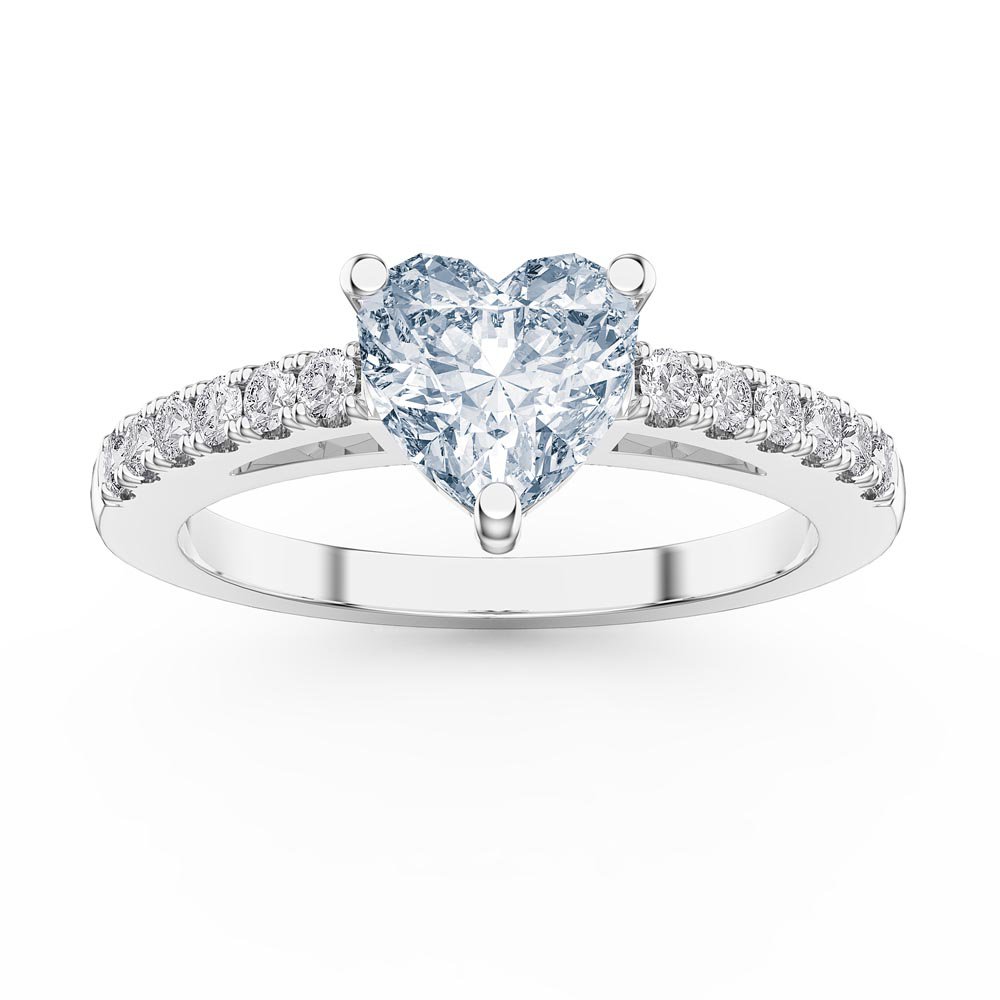 Unity 1ct Heart Aquamarine Diamond Pave 18ct White Gold Engagement Ring