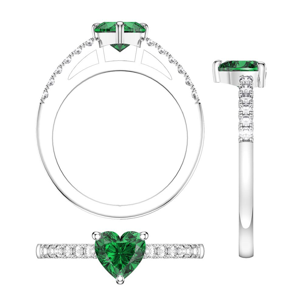 Unity 1ct Heart Emerald Diamond Pave 18ct White Gold Engagement Ring #5