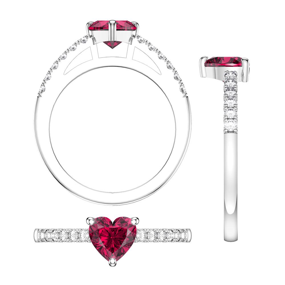 Unity 1ct Heart Ruby Moissanite Pave 18ct White Gold Engagement Ring #5