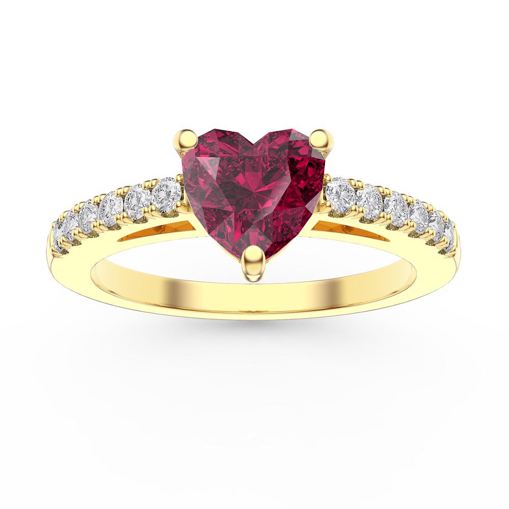 Unity 1ct Heart Ruby Lab Diamond Pave 18ct Yellow Gold Engagement Ring