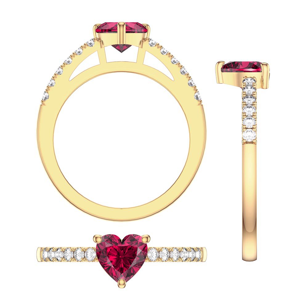 Unity 1ct Heart Ruby Moissanite Pave 9ct Yellow Gold Proposal Ring #5