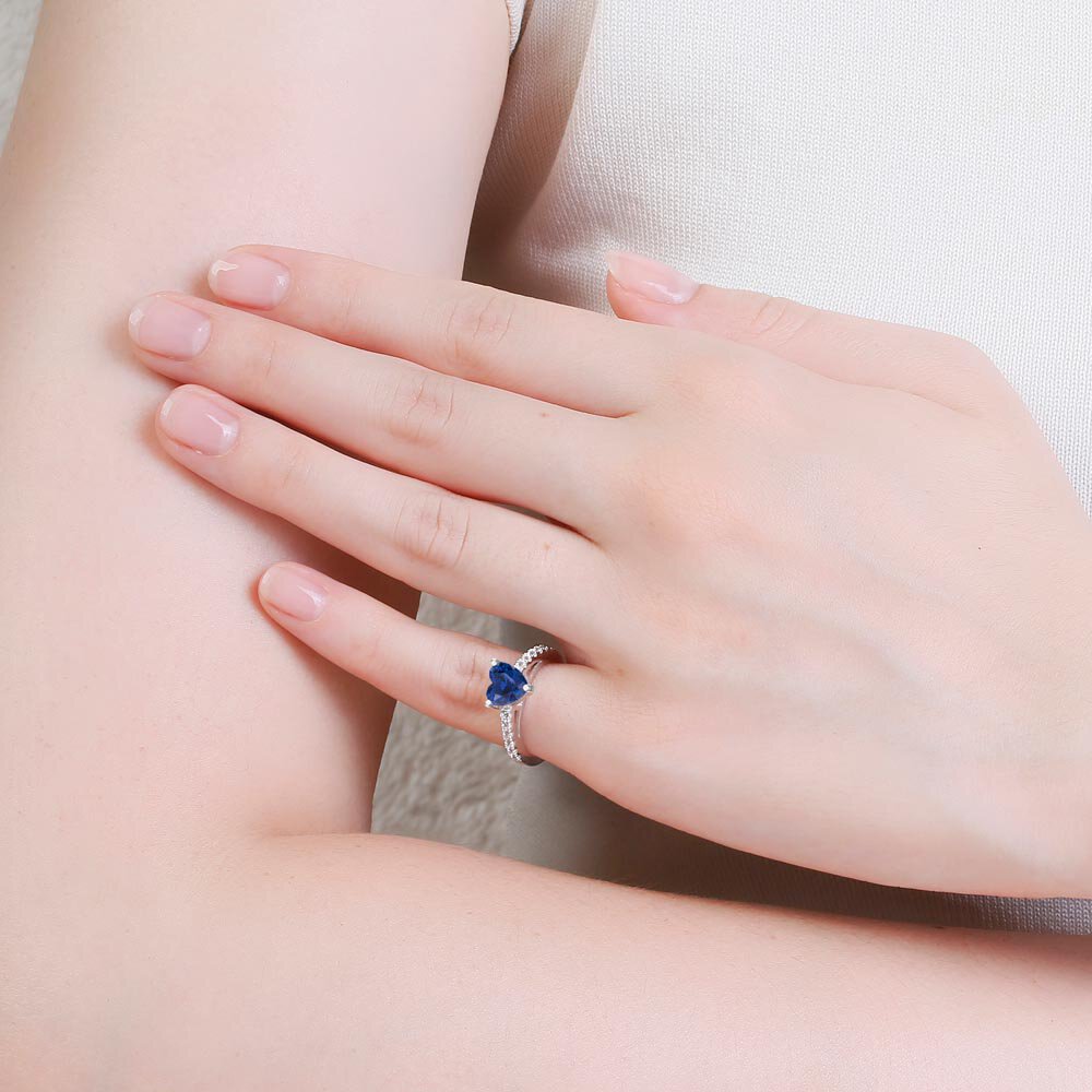 Unity 1ct Heart Blue Sapphire Diamond Pave Platinum Engagement Ring #2