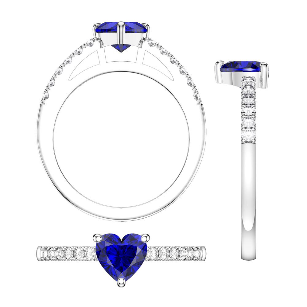 Unity 1ct Heart Blue Sapphire Pave Platinum plated Silver Promise Ring #3