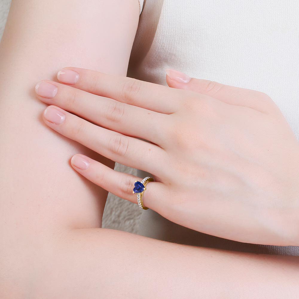 Unity 1ct Heart Blue Sapphire Lab Diamond Pave 9ct Yellow Gold Proposal Ring #2