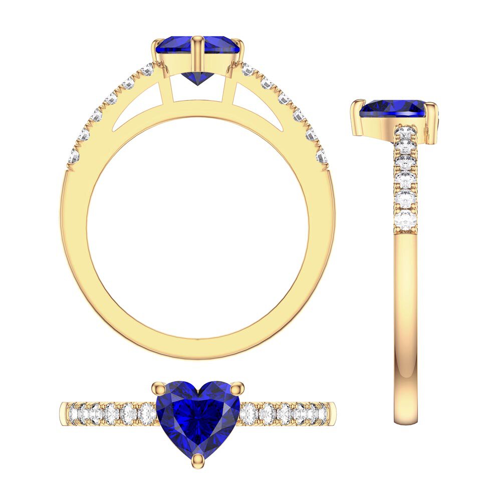 Unity Heart Blue Sapphire Diamond Pave 18ct Yellow Gold Engagement Ring #5