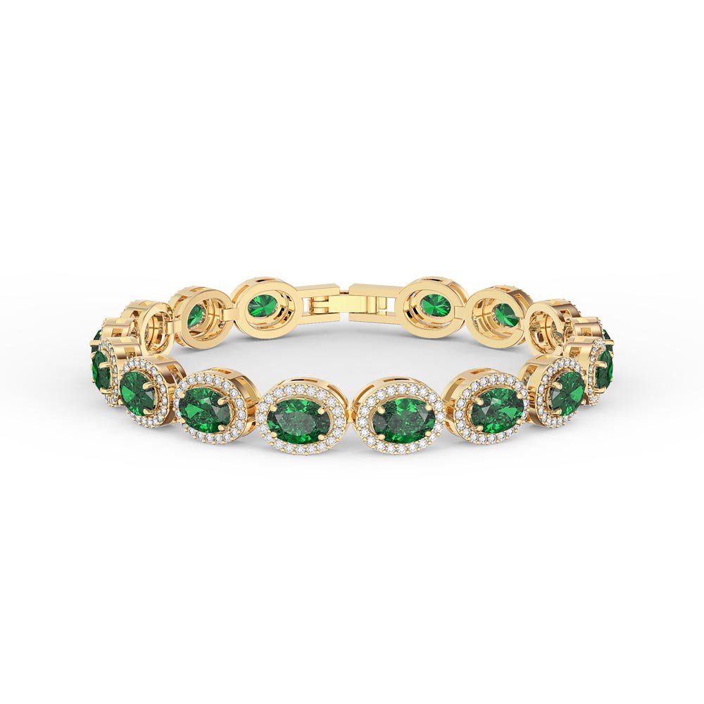 Eternity Emerald CZ Oval Halo 18ct Gold Vermeil Tennis Bracelet