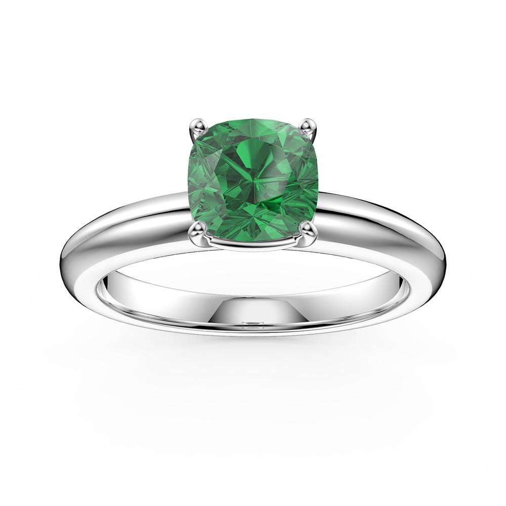 Unity 1ct Emerald Cushion cut Solitaire Platinum plated Silver Promise Ring