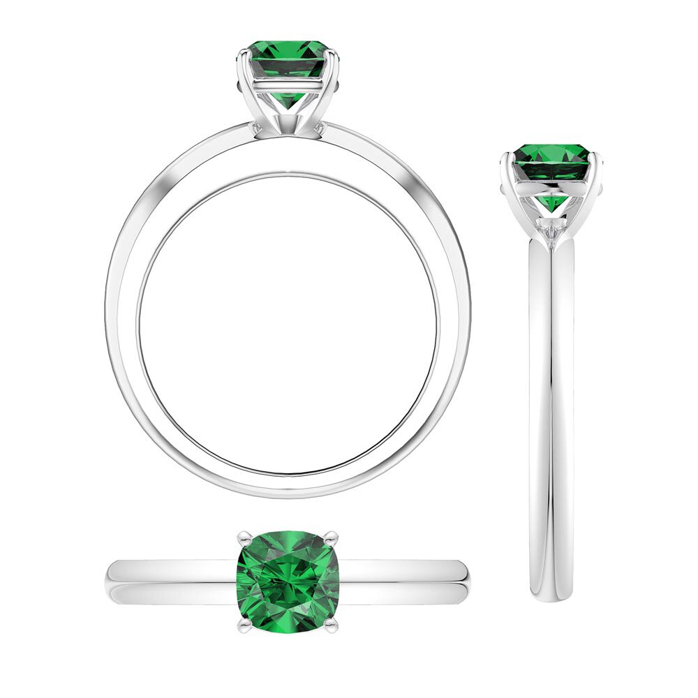 Unity 1ct Emerald Cushion cut Solitaire Platinum plated Silver Promise Ring #5