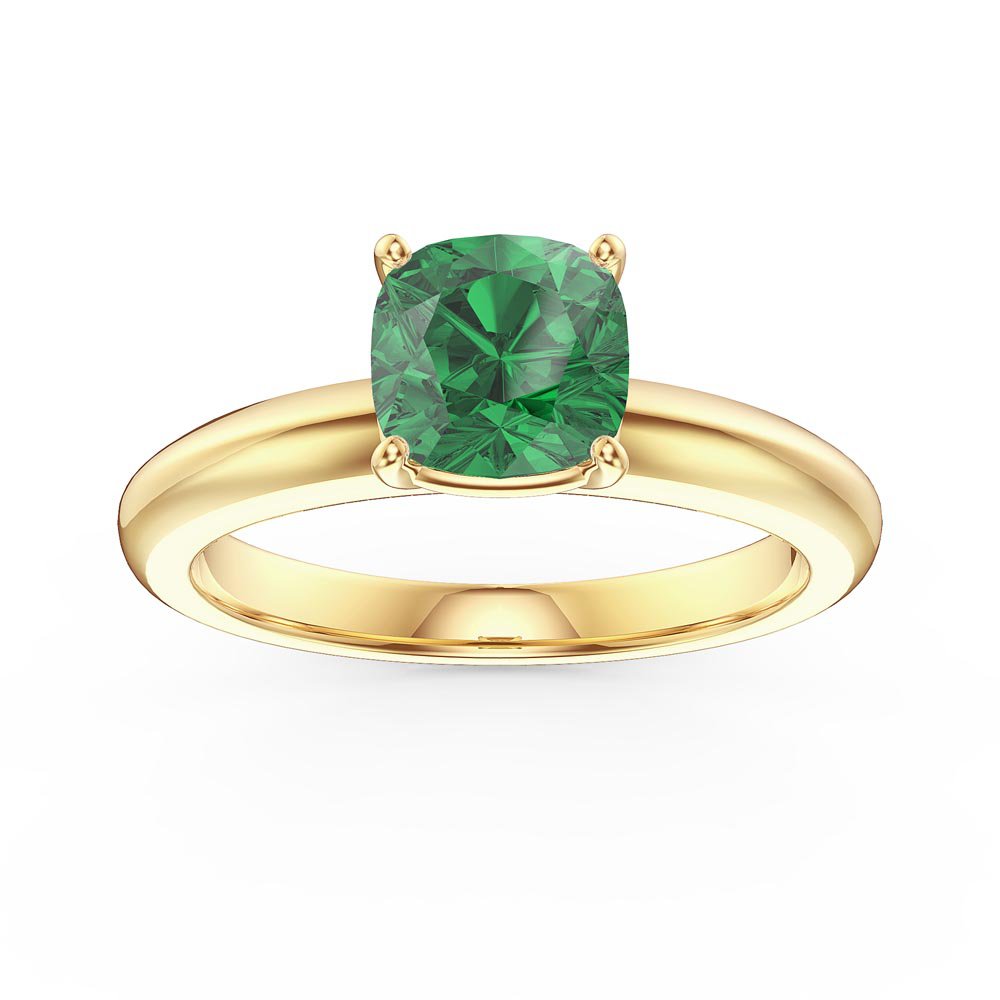 Unity 1ct Emerald Cushion Cut Solitaire 9ct Yellow Gold Proposal Ring