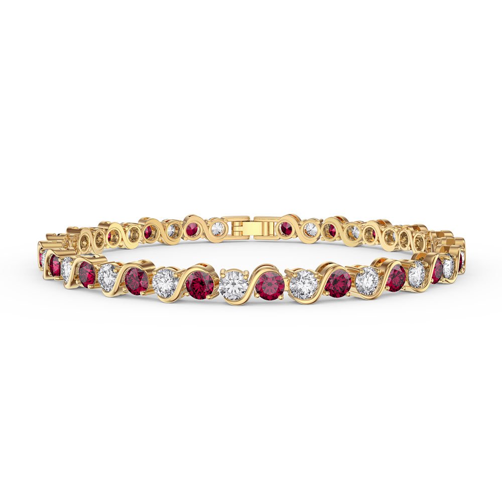 Infinity Ruby and White Sapphire 18ct Gold Vermeil S Bar Tennis Bracelet