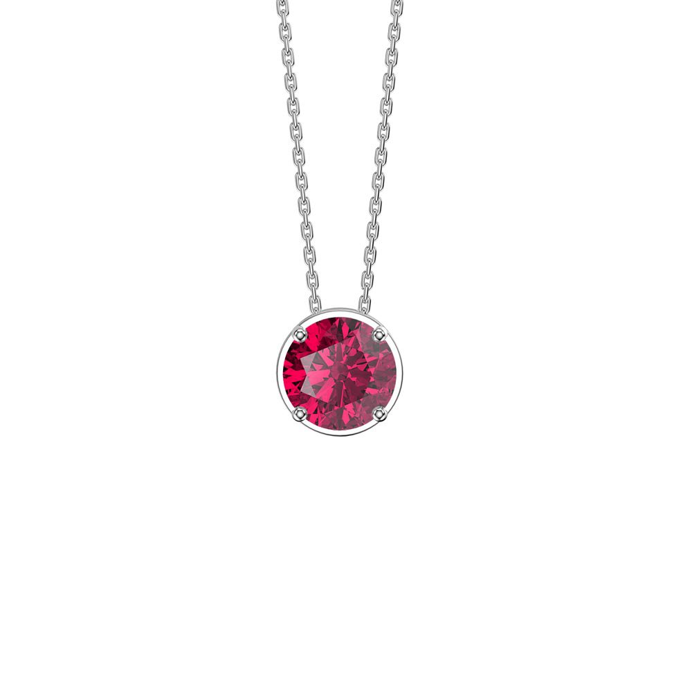 Infinity Ruby Solitaire and Halo Platinum plated Silver Pendant Set #3