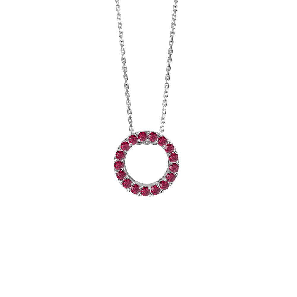 Infinity Ruby Solitaire and Halo Platinum plated Silver Pendant Set #2