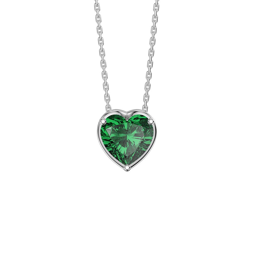 Infinity Emerald Heart Solitaire and Halo Platinum plated Silver Pendant Set #3