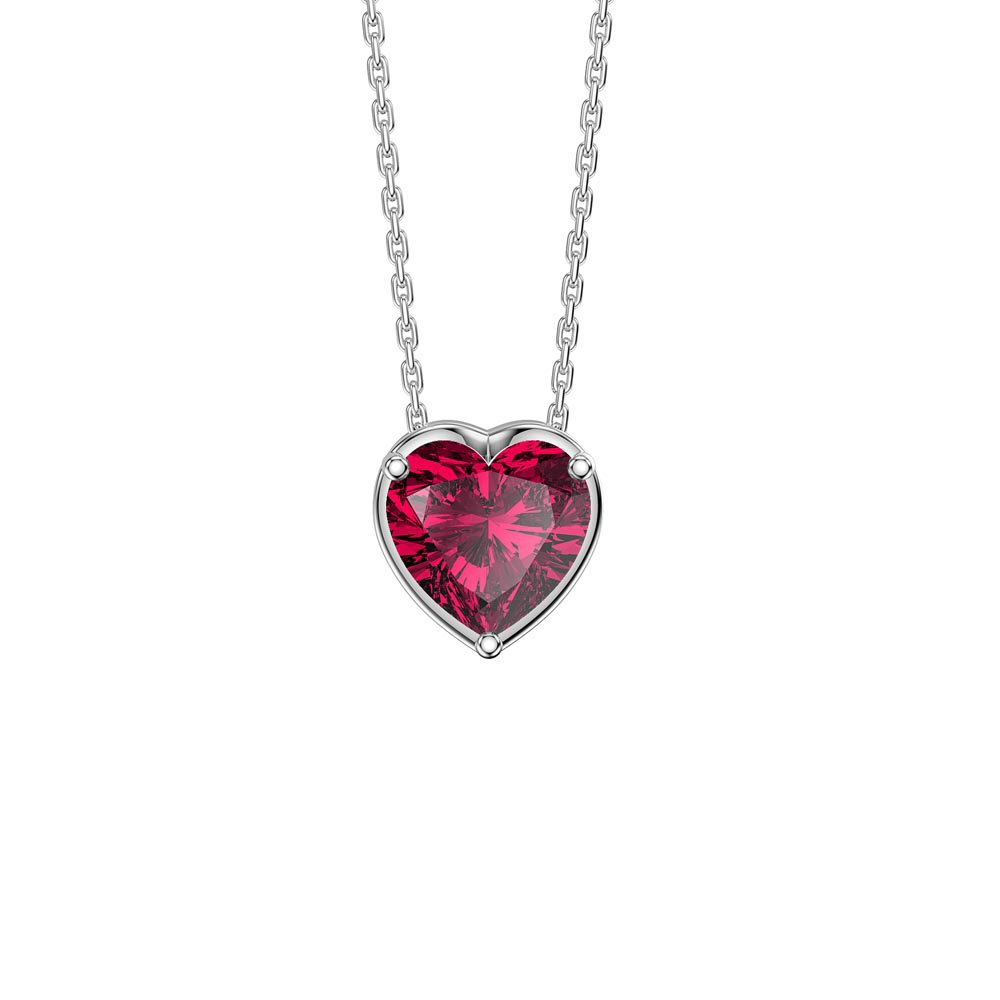 Infinity Heart Ruby Solitaire and Halo Platinum plated Silver Pendant Set #3