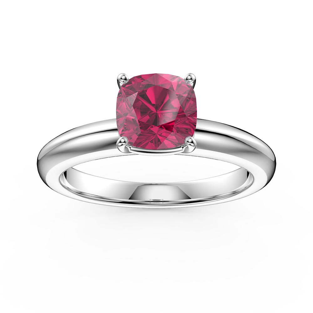 Unity 1ct Cushion cut Ruby Solitaire Platinum Ring