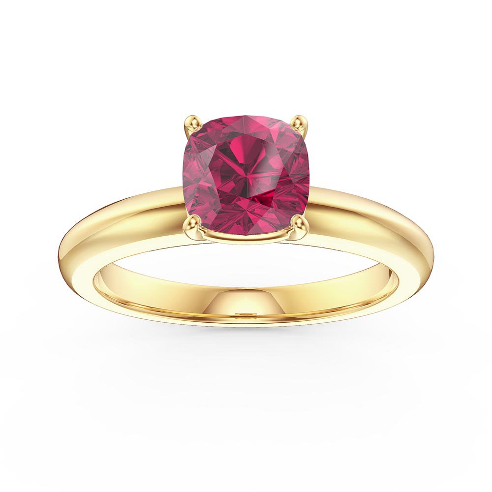 Unity 1ct Cushion cut Ruby Solitaire 9ct Yellow Gold Proposal Ring