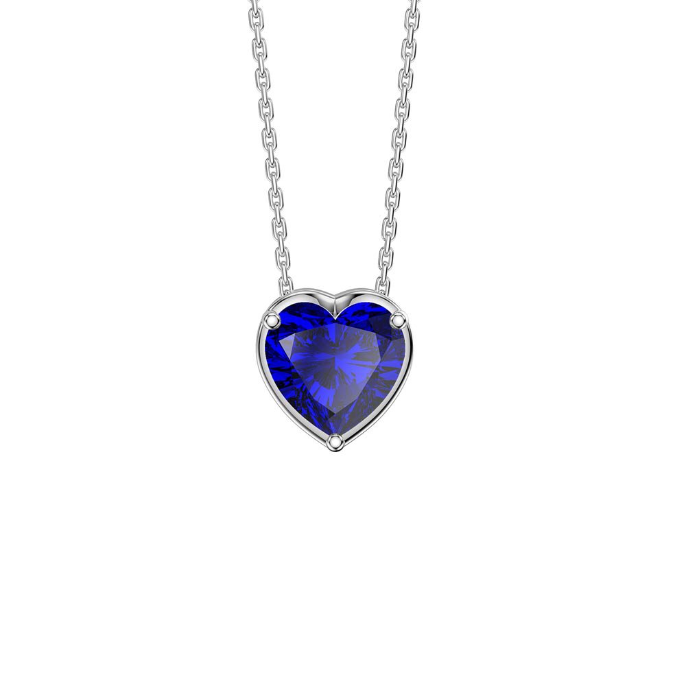 Infinity Heart Sapphire Solitaire and Halo Platinum plated Silver Pendant Set #3