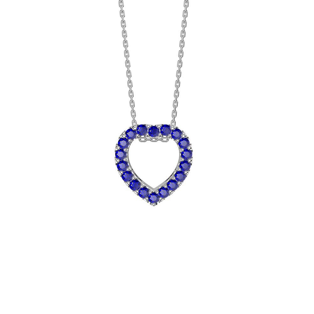 Infinity Heart Sapphire Solitaire and Halo Platinum plated Silver Pendant Set #2