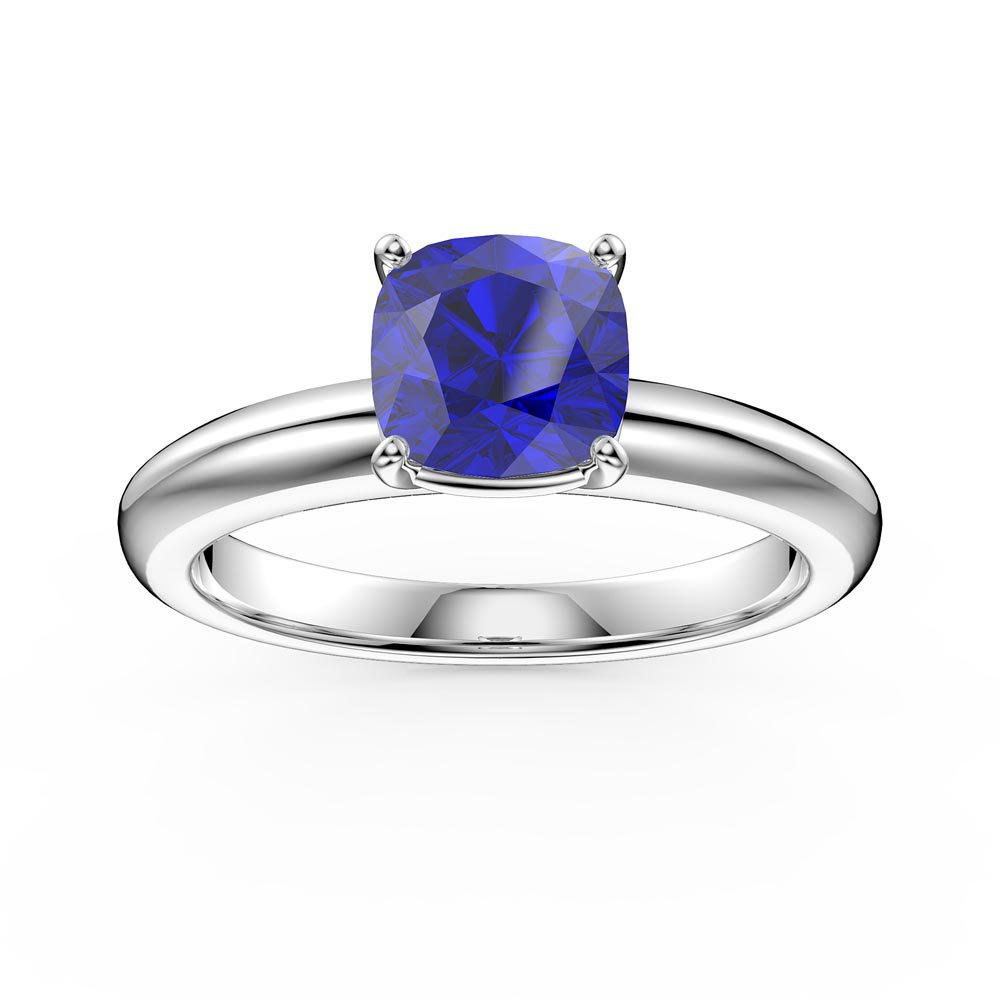 Unity 1ct Blue Sapphire Cushion cut Solitaire 9ct White Gold Proposal Ring