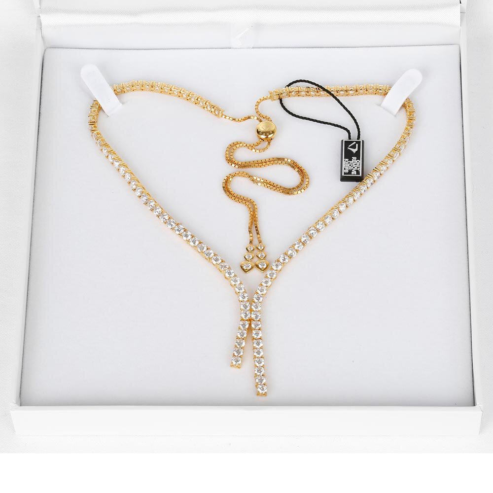 Eternity Asymmetric Drop Diamond CZ 18ct Gold plated Silver Tennis Necklace #4