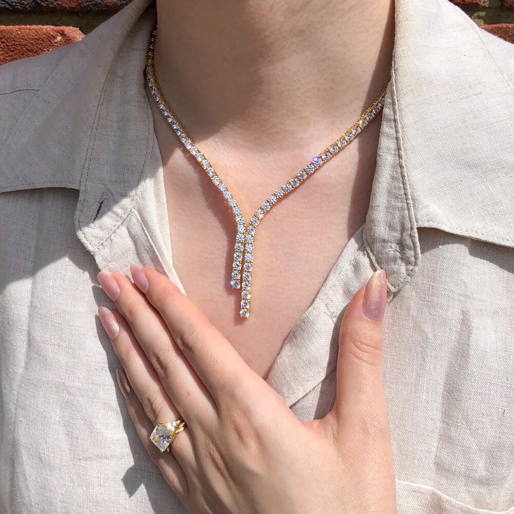 Eternity Asymmetric Drop White Sapphire 18ct Yellow Gold Vermeil Jewellery Set #7