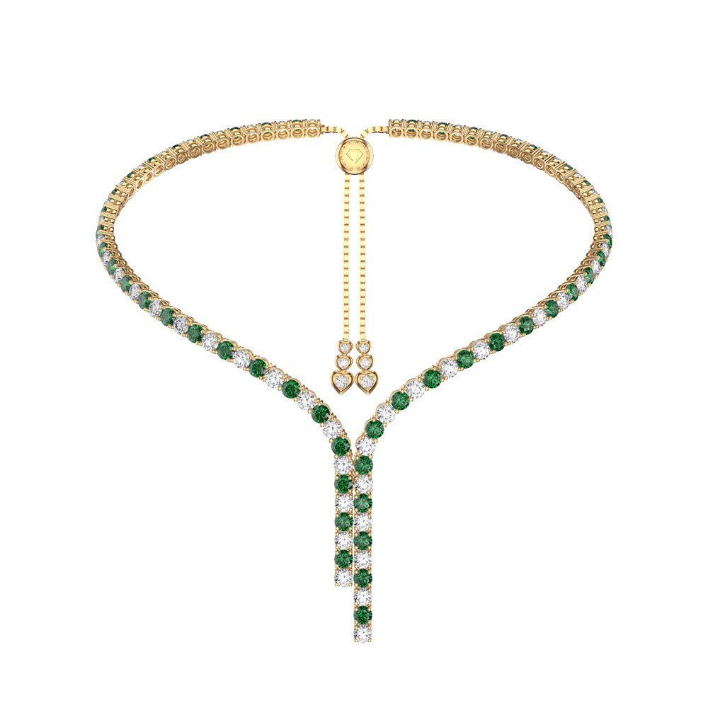 Eternity Asymmetric Drop Emerald and Diamond CZ 18ct Gold plated Silver Tennis Necklace