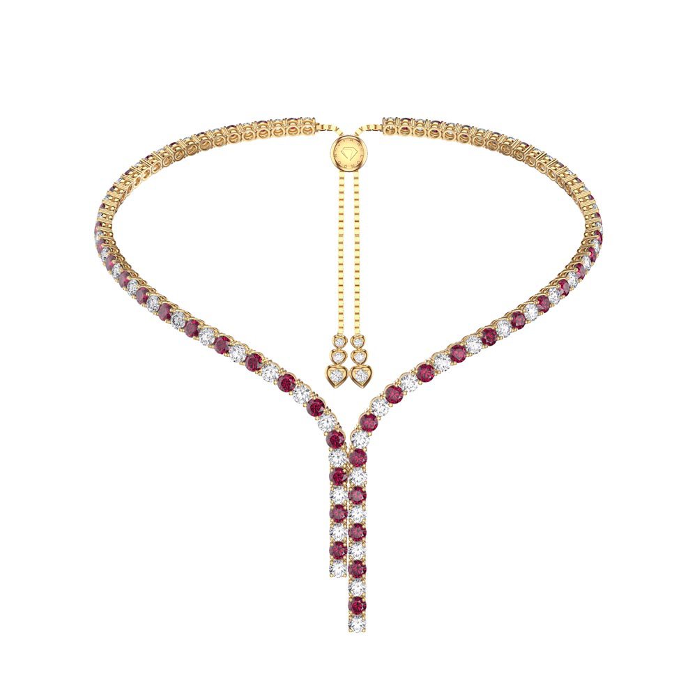 Eternity Asymmetric Drop Ruby and Moissanite 18ct Gold Vermeil Tennis Necklace