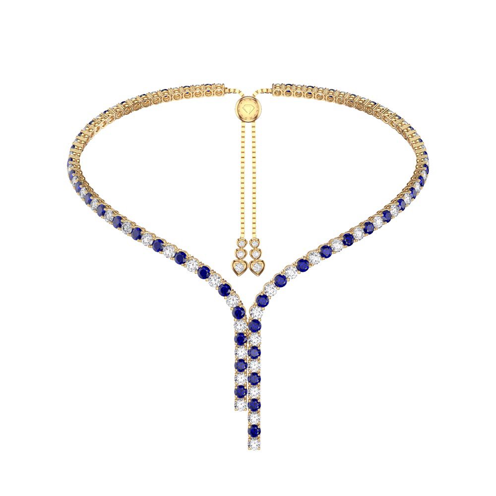 Eternity Asymmetric Drop Sapphire and Moissanite 18ct Gold Vermeil Tennis Necklace